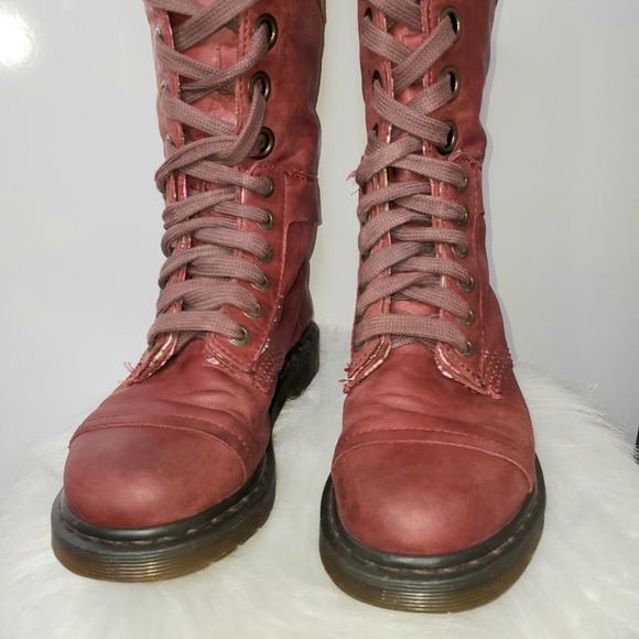DR MARTENS Red Triumph Leather Floral Lace Up Foldable Boots 1914 W Size 6 - Picture 6 of 13